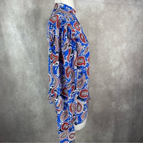 Dodo Bar Or Patti Silk Button Snap Blouse In Blue Paisley Women's Size 46 US L - Picture 3 of 10